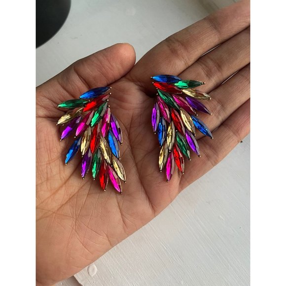 Multicolor earrings large stud large multicolored rainbow large purple red green - Picture 1 of 9